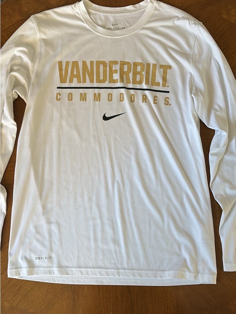 Nike Vanderbilt Commodores White Long Sleeve Tee with Gold Logo
